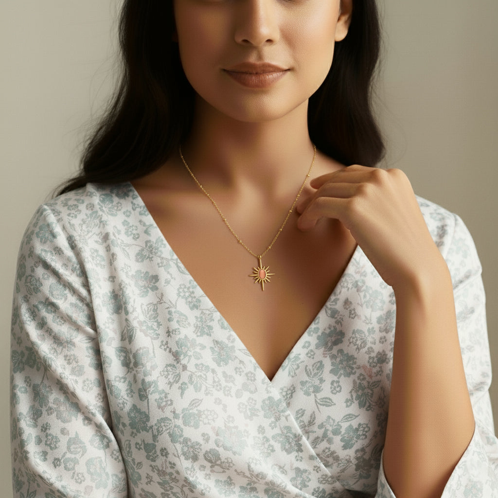 Tiyaasa Sun Pink Stone Necklace